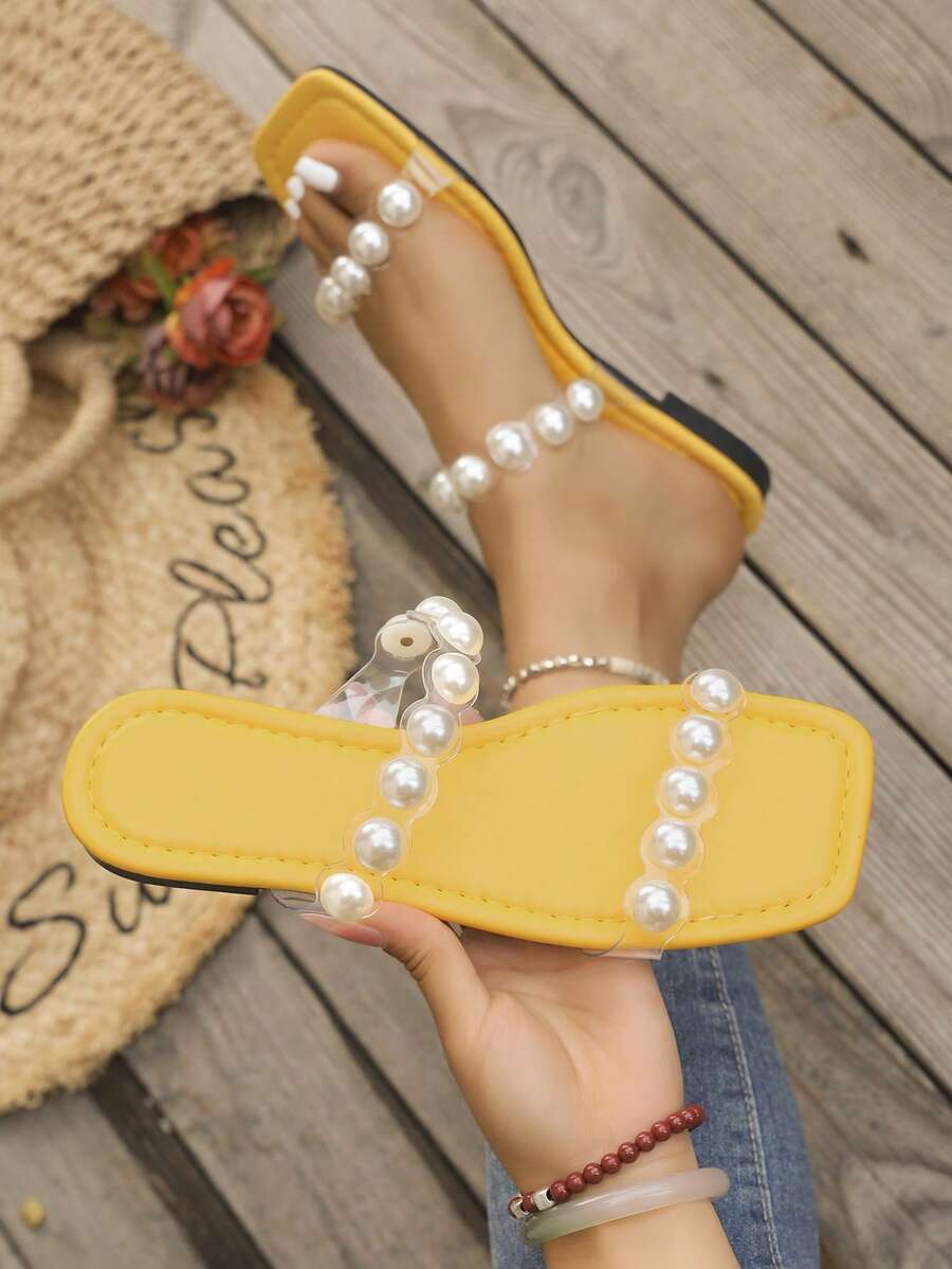 Latest Spring/Summer Women Flat Casual Slippers, Pearl Transparent Crystal TPU, Comfortable Resort Style Sandals Lightweight Versatile