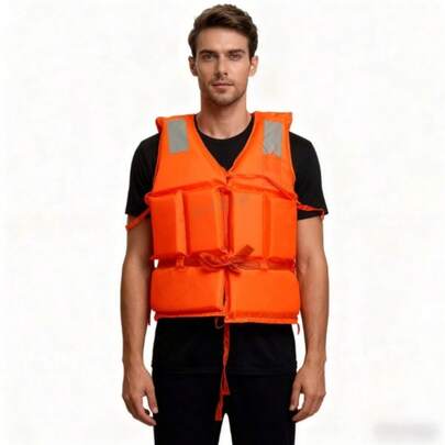1pc Professional Thick Split Life Jacket, High Buoyancy Adult, Suitable For Swimming, Fishing, Boating, Flood Prevention, Portable Youth Life Vest, Beach Essential, Beach Accessory, Swimming Ring