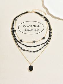 1 buah Kalung Liontin Manik-Manik Berlapis Gaya Bohemian Kreatif untuk Wanita, Cocok untuk Pemakaian Sehari-hari dan Liburan - Hitam - N362 - View 5