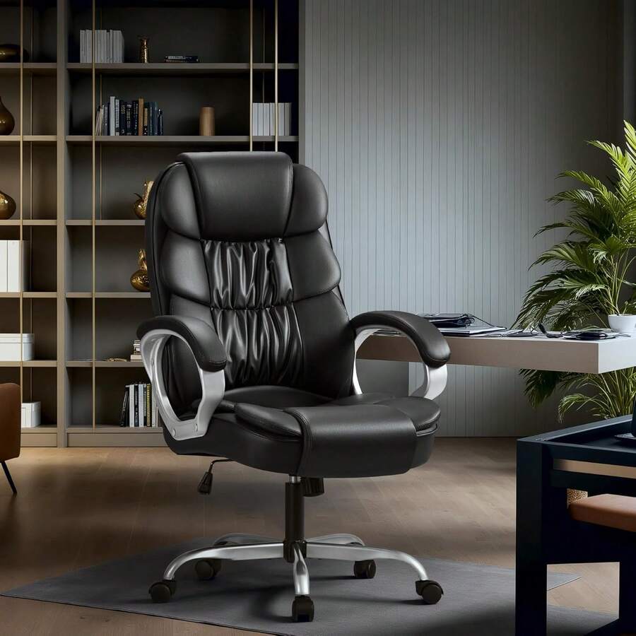 Office Chair High Back Computer Desk Chair, PU Leather Adjustable Height Modern Executive Swivel Task Chair With Padded Armrests And Lumbar Support (Black) - màu đen - Xem 1