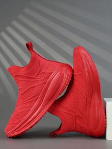 2026新款男士简约经典休闲舒适时尚运动鞋 - 透气时尚一脚蹬设计，采用透气网布，适合所有季节，圆头，织物鞋面，EVA鞋底，多功能运动鞋，适合男士、学生、户外、徒步、街头穿着，轻便耐穿。 - 紅色 - 查看 4
