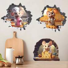 3pcs/Set Mouse Hole Wall Stickers For Kitchen, Bedroom, Living Room - A - View 2