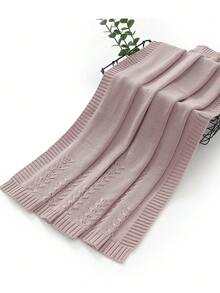 1 pieza Manta de punto de unicolor para bebé, Manta suave con estampado de hojas para bebé, Manta minimalista para todas las estaciones para niños pequeños - Púrpura ahumado - Ver 2