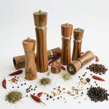 Premium Acacia Wood Salt And Pepper Grinder Set - Manual Spice Mill With Adjustable Coarseness Ceramic Core - Professional Wood Pepper Mill For Sea Salt, Peppercorn & Spices - Refillable Kitchen Tools - 咖啡棕 - 查看 1