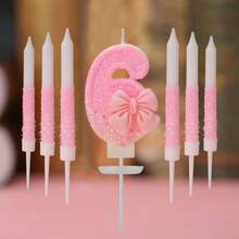 1 Set Shiny Pink Bow Birthday Candle, Numbered Candles 0-9, With Pink Bow Decor Cake Topper Set, Suitable For Birthday Celebration, Graduation Anniversary Party, Back To School DIY, Valentine's Day Anniversary, Graduation Party And More - Birthday Candle Number - View 12
