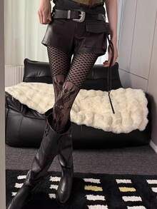 1件春夏日系现代暗黑蕾丝镂空图腾连裤袜，哥特朋克亚文化风搭配靴子设计连裤袜，复古Y2K时尚设计连裤袜洛丽塔打底裤/成熟性感渔网袜/独特性感 - 彩色 - 查看 4