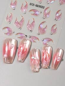 2pcs Mermaid Tail Nail Stickers, Aurora Pink Summer Nail Art Decals, Spring Wedding Design Nail Supplies, DIY Holiday Nail Art Transfer Stickers - Pink - View 6