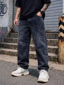 Baggy Jeans Wide Leg Straight Fit Carpenter Jeans UNISEX - 藏蓝色 - 查看 1