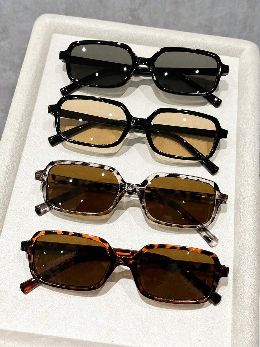 4 piezas Gafas de mujer de estilo moderno y sencillo con marco completo de plástico multicolor, accesorios de moda casual para mujer, esenciales para volver a la escuela, lectura y negocios - Multicolor - Ver 1