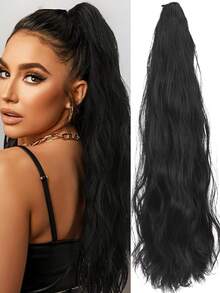 20-Inch Wavy Curly Ponytail Wig, Heat Resistant Synthetic Fiber, Natural Fluffy Slouchy Clip-On Ponytail Hair Tie, Ponytail Clip, Hair Clip, Hair Tie Summer Hair Accessories Beach Claw Clips Vacay Hair Claws - Multicolor - View 9