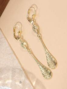 1 Đôi bông tai vàng dài thủ công sang trọng cổ điển, trang sức thanh lịch dành cho nữ, thiết kế hình lá, phụ kiện bông tai phong cách Bohemian sáng tạo, món quà hoàn hảo cho dịp lễ. - Vàng - Xem 7