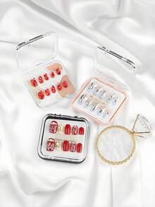 1/30 piezas Caja de almacenamiento y exhibición portátil para salón de uñas, caja de almacenamiento de uñas plegable y transparente de 3 capas y 3 pliegues a prueba de polvo, adecuada para uñas, pendientes, anillos y diversos pequeños artículos de joyería, con cinta adhesiva, caja de almacenamiento de arte de uñas, caja de almacenamiento de joyas plegable, caja de almacenamiento de arte de uñas transparente y portátil, puede almacenar uñas, mejor regalo para el almacenamiento de arte de uñas - Multicolor - Ver 11