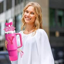 Accessories Set For Stanley Cup 30oz 40oz Tumbler With Handle, Including Bow Straw Topper Cover Cap, Straw Bow Decorate, Boot, Spill Proof Stopper, Handle Charm, Letter Sticker, 7PCS (Y) - Y - Xem 3