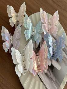 1 Stück Schmetterling-förmiger, süßer, retro-palastartiger, luxuriöser Acryl-Haarclip, zweischichtige Flügel, elegant und sanft, geeignet für alle Jahreszeiten, Reisen, Geburtstage - Verschiedenfarbig - Übersicht 3