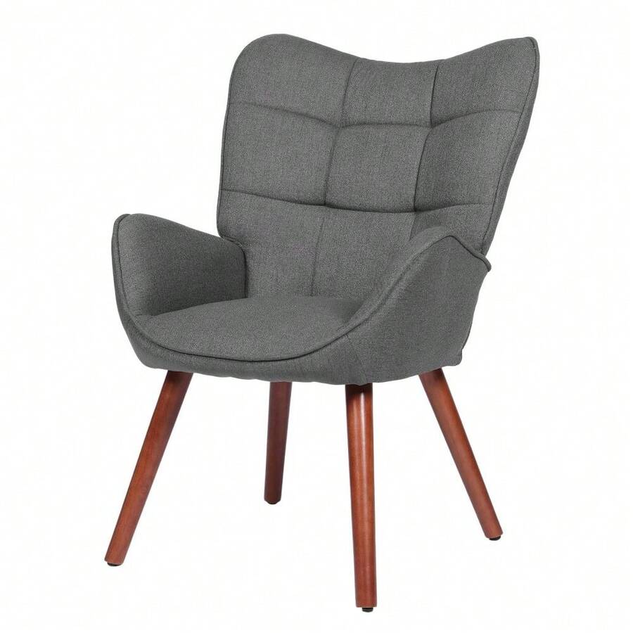 Retro Ohrensessel aus Wildleder-Optik mit Eichenbeinen, Moderner Polstersessel mit Hoher Rückenlehne, Ergonomischer Esszimmerstuhl & Relaxsessel für Wohnzimmer, Küche & Restaurant, Belastbar bis 150kg - Dunkelgrau - Übersicht 1