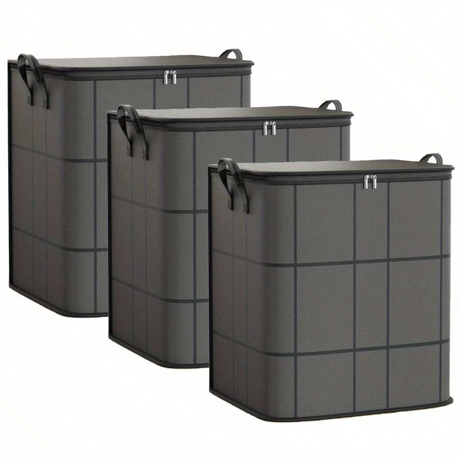 3-Pack Large Clothes Storage Bags - Heavy-Duty Collapsible Closet Organizers With Reinforced Handles & Zipper Closure, Dark Gray/Gray/ - Space-Saving Garment Bags For Clothes, Bedding, Seasonal Storage - Ideal For Closet, Under-Bed, Moving, Home Organization, Bohemian Design, Durable Fabric, Frequent Movers, Under-Bed Storage - Grey - View 1