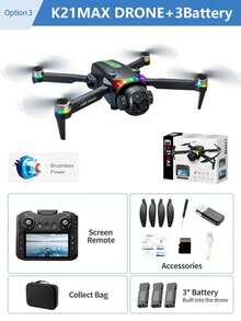 AXNEN 升级版 2026 K21MAX 无刷四轴飞行器无人机,配备 4.3 英寸实时视频传输屏幕遥控器、LED 灯、智能避障、无刷电机、电子可调双镜头、重力感应、2.4G 信号、特技翻转功能 - 查看 16