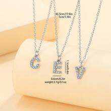 26 piezas Nuevo collar de letras en inglés con incrustaciones de rhinestone de diseño minimalista y elegante para mujeres - b - Ver 4