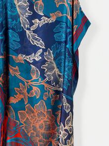1 chiếc khăn choàng giả lụa in hoa thanh lịch dành cho nữ, áo kimono satin nhẹ thoáng khí, thích hợp cho mùa xuân/hè đi biển, nghỉ mát, chống nắng, du lịch. - xanh đậm - Xem 2