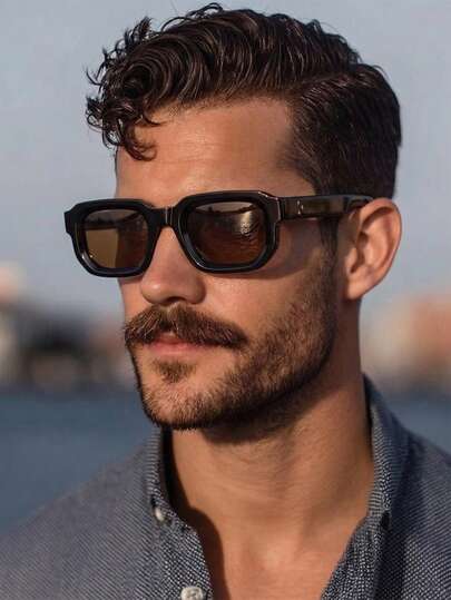 1 Cặp kính gọng vuông màu đen trơn dành cho nam, kiểu dáng tối giản, thanh lịch, phù hợp cho du lịch, kỳ nghỉ và sử dụng hàng ngày.