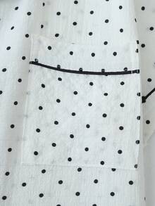 3pcs Set Mini Dot Print Single-Breasted Collar Short Sleeve Top And Shorts, Women Spring/Summer Pajamas & Loungewear Set, Suitable For Home Use - White - View 5