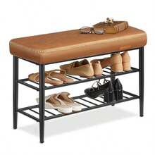 VASAGLE Banco Zapatero Banco de Alenaje de Entrada Carga 135 kg 30 x 80 x 50 cm Marrón Caramelo MLSB054KN01 - Marrn Caramelo - Ver 1