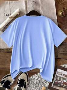 Camiseta holgada de manga corta con estampado de lazo y hombros anchos, de estilo casual para el verano - Multicolor - Ver 8