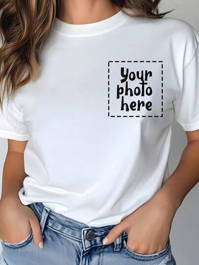 Quà tặng thể thao cá nhân hóa theo yêu cầu - Tùy chỉnh ở góc trên bên phải - Áo thun nữ cổ tròn dáng ngắn độc quyền. Bạn có thể thêm hình ảnh - như ảnh tự chụp, họa tiết, ảnh gia đình, ảnh nhóm bạn bè, logo, và nhiều hơn nữa - để tự thiết kế và in một chiếc áo thun thực sự độc nhất vô nhị. Đây là món quà hoàn hảo dành cho bạn gái hoặc trang phục đôi độc đáo cho buổi hẹn hò của cặp đôi.
