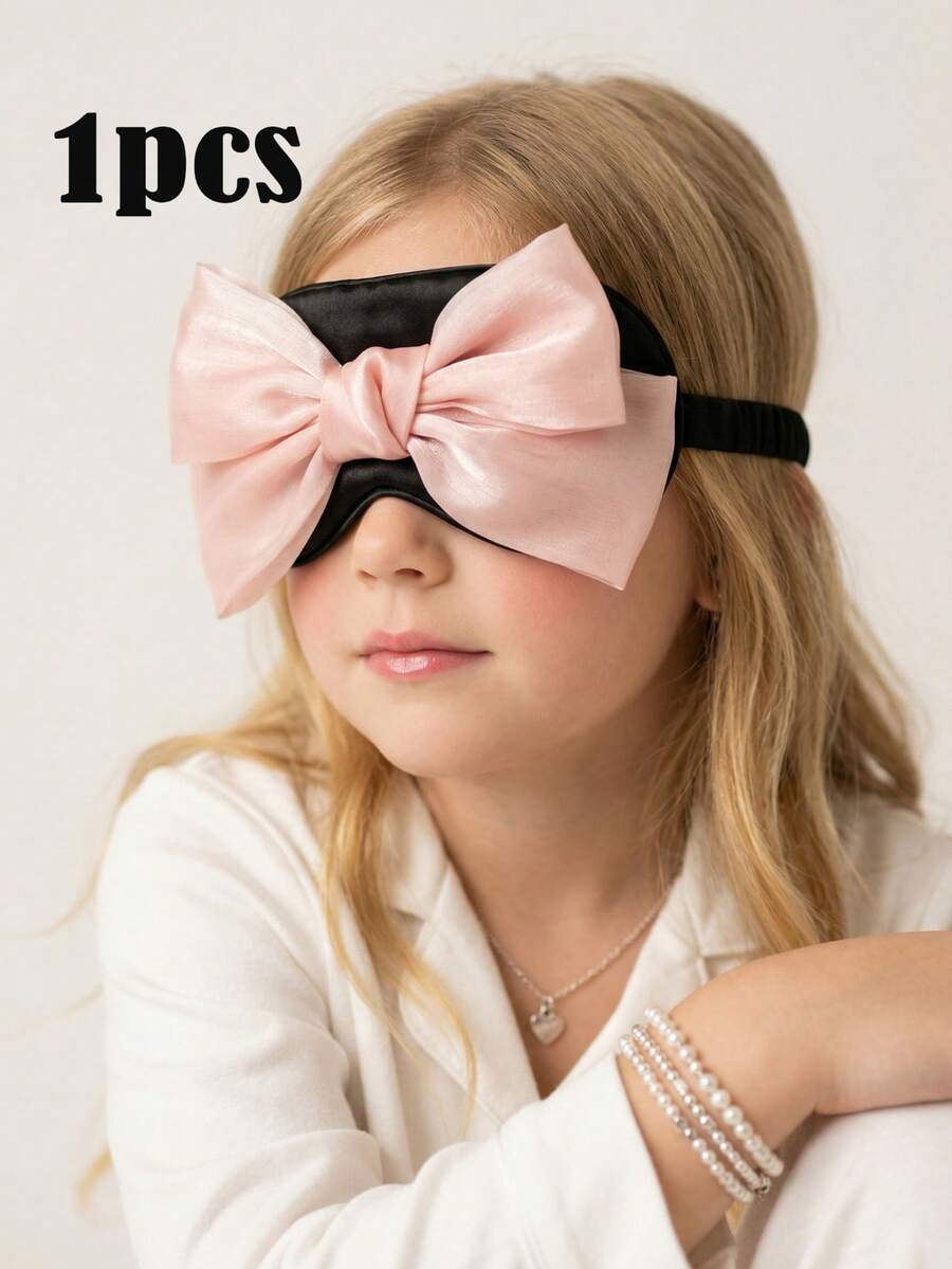 1pc Kids/Teens Pink Oversized Bow Sleep Eye Mask, Eye Protection Sleeping Mask For Nap, Travel, Blocking Light - Hitam - View 1