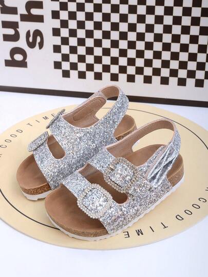 1 Pair Glittery Soft-Soled Fashionable Baby/Kids Birkenstocks, Suitable For Summer Indoor/Outdoor & Beach Wear