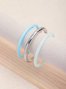 3pcs Set Vintage Resin Amber Texture Acrylic Bangle Bracelets, Fashionable Stackable Design, Suitable For Women's Daily Wear - Baby Blue - View 4