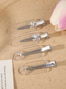 2个/4个装时尚水钻隐形BB夹，亚克力高透明刘海侧发夹，可爱日常发饰 - 彩色 - 查看 2