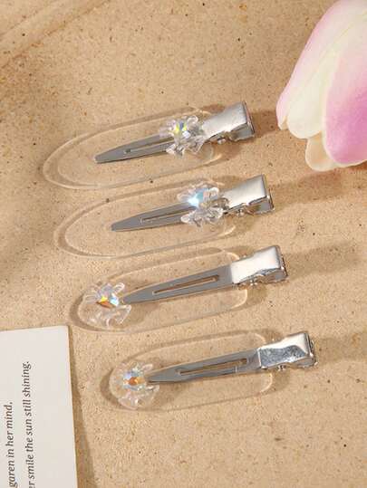 2个/4个装时尚水钻隐形BB夹，亚克力高透明刘海侧发夹，可爱日常发饰