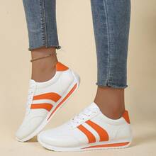 Women's Casual Outdoor Sports Shoes, Geometric Pattern Athletic Knit Lace-Up, Suitable For Home & All Seasons - Orange - View 11