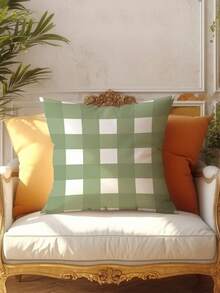 2pcs Spring Series Dopamine Plaid Soft Material Zipper Closure, Machine Washable, Reusable Decorative Pillow Covers For Home, Sofa, Living Room, Bedroom, Without Pillow Insert - Green - View 4