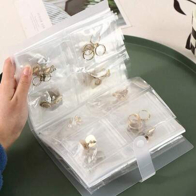 1 hộp đựng trang sức mờ di động kèm túi niêm phong trong suốt, hộp đựng trang sức cho nhẫn, bông tai, dây chuyền và các phụ kiện khác, quà tặng du lịch, quà tặng tựu trường, vật dụng cần thiết khi đi du lịch cho nữ.