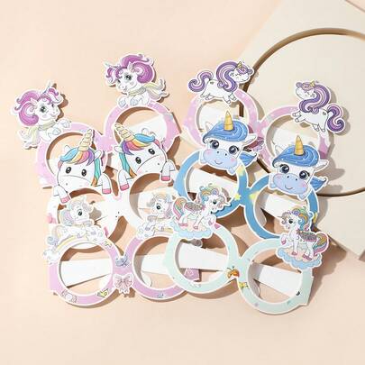 6/12件套独角兽主题生日派对装饰品，梦幻可爱独角兽3D纸眼镜拍照道具