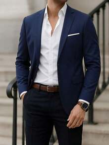 Men's Casual Suit, Basic Style, Elegant Business Casual Formal Party Wear, Men - 藏蓝色 - 查看 2