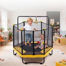 54 Inch Trampoline For Kids With Enclosure, Indoor & Outdoor Toddler Trampoline With Adjustable Gymnastics Bar , Ring ,Basketball Hoop , Boxing Bag And Ocean Ball ,Toys For Age 1-8 Years - 黃色 - 查看 9