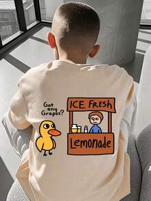 This Casual Apricot Round Neck T-Shirt Is Printed With A Cute Little Duck Pattern, Very Suitable For Boys And Big Kids To Wear. Whether It's For Going To School, Shopping, Creating A Street Style, Or Vacationing, It Is An Excellent Choice. - Apricot - View 2