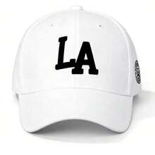 Black Streetwear Cap With A Flat Brim Featuring An LA Print, Suitable For Both Men And Women. This Hip Hop Hat Has An Adjustable Strap, Perfect For Outdoor Activities And Casual Occasions, Especially For Events Themed Around LA - 白色 - 查看 3