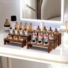 Set Of 8 Wooden Display Risers, 4-Tier Adjustable L-Shaped Step Shelves, Rustic Burnt Wood Countertop Organizer, Expandable Rack For Figurines, Perfumes, Skincare, Spices, Cupcakes, Farmhouse Kitchen Vanity Retail Decor - 8Pcs - View 6