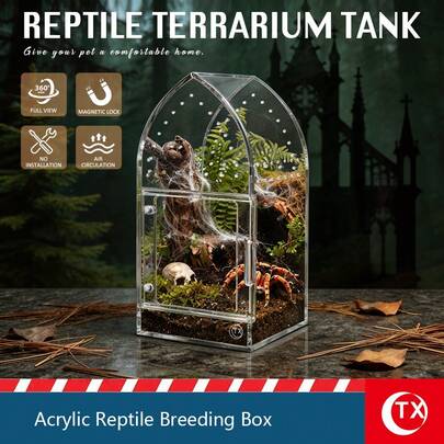 1 hộp nuôi bò sát trong nhà bằng acrylic trong suốt 360°, hộp nuôi nhện có lỗ thông gió, bể nuôi cảnh quan trong suốt cho bò sát, bọ cạp, thằn lằn, tắc kè, gia cầm và gia súc.