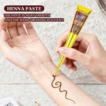 3/4pcs Henna, Brown, Black, Henna Tattoo, Temporary Tattoo, Henna Tattoo Semi-Permanent - 黑色 - 查看 12