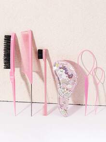 6件套美发造型工具套装 - 卡通尼龙发刷、撕裂梳、边缘梳、鼠尾梳、接发工具，适合所有发型 - 彩色 - 查看 8