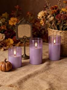 3pcs Flameless Candle Lights With Timer Remote Control, Battery Operated, Purple Warm Light, Suitable For Christmas, Halloween, Valentine's Day, Mother's Day, Gift, Birthday, Proposal, Wedding, Dining Table, Party - Purple - Warm Light - View 8