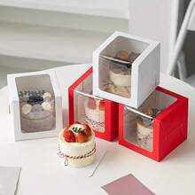 10pcs PET Transparent Baking Gift Boxes, Suitable For Mousse Cakes, Baked Goods And Desserts, With Display Window, Great For Parties, Food Packaging, Applicable For Christmas, Halloween And Wedding Celebrations - Multicolor - View 1