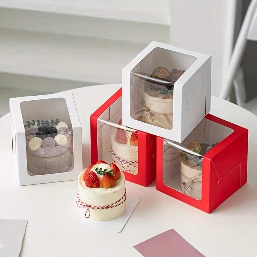 10pcs PET Transparent Baking Gift Boxes, Suitable For Mousse Cakes, Baked Goods And Desserts, With Display Window, Great For Parties, Food Packaging, Applicable For Christmas, Halloween And Wedding Celebrations - Multicolor - View 1