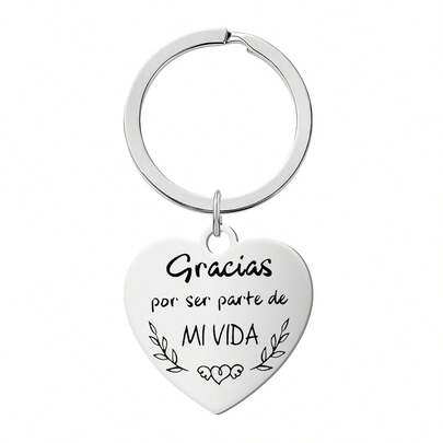 Spanish Inspirational Gratitude Pendant, Stainless Steel Heart Shaped Keychain Pendant