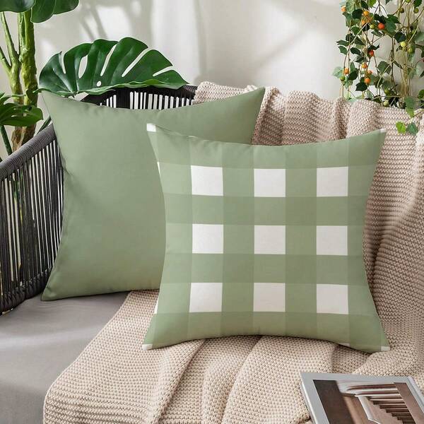 Conjunto de 2 capas de almofada decorativas da série Spring, em tecido macio com estampa xadrez Dopamine, fechamento com zíper, laváveis à máquina e reutilizáveis. Ideais para casa, sofá, sala de estar e quarto. Não inclui enchimento.